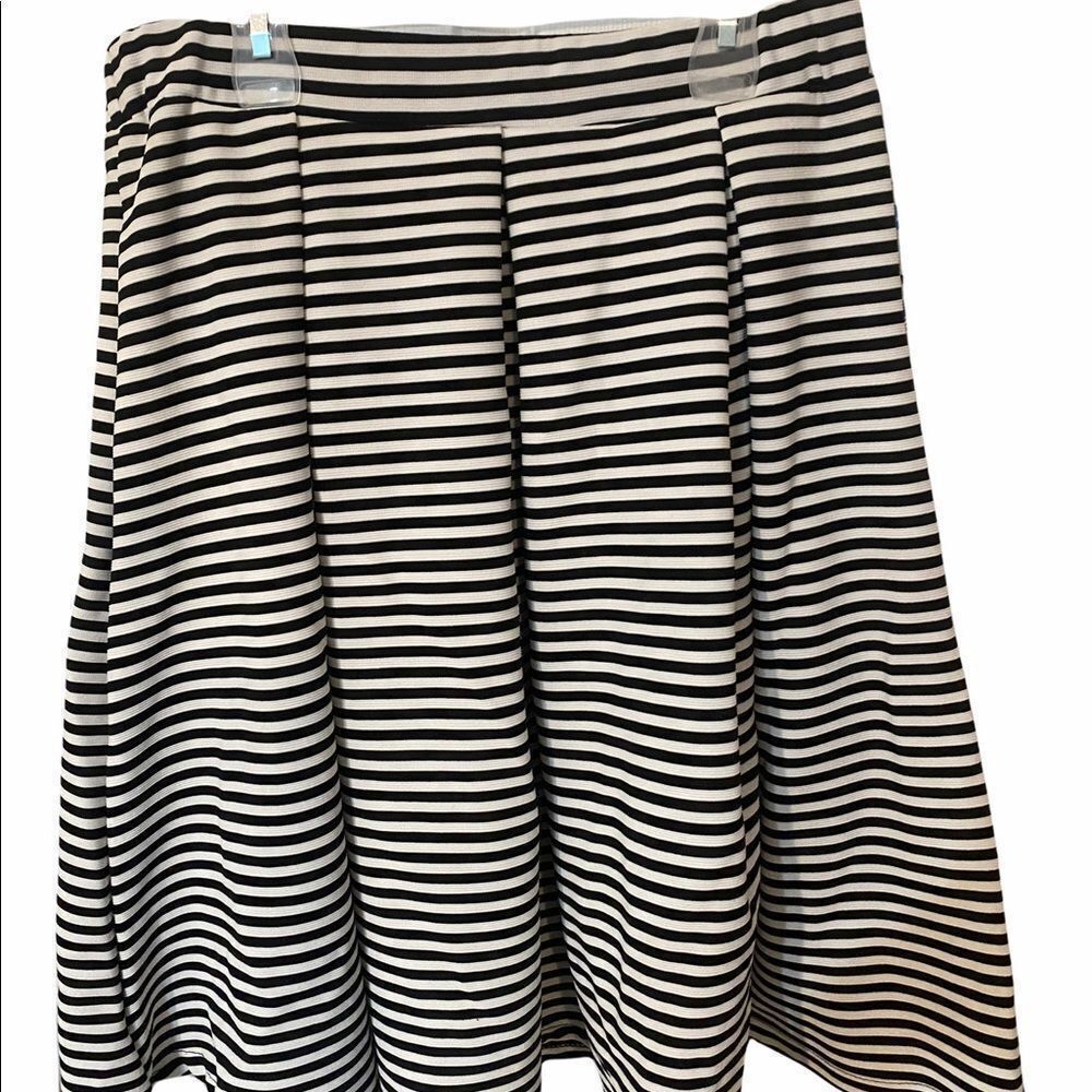 NWT Ashley Blue • Black & White Horizontal Striped Skater Skirt • Pleats• Medium